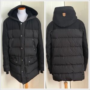 Mackage Wool Down Filled Leather Trim Parka Jacket Coat Shearling Hood sz 46 3XL